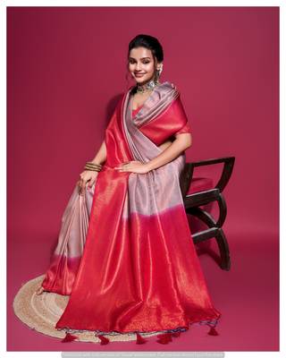 Purple silk blend Saree With Unstitched Blouse Piece 4