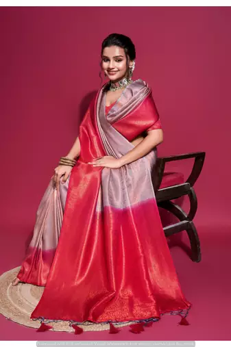Purple silk blend Saree With Unstitched Blouse Piece