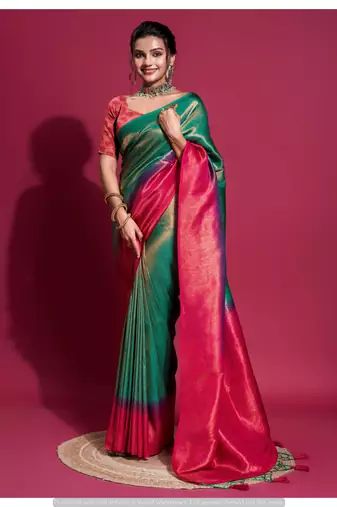 Green Silk Saree With Unstitched Blouse Piece