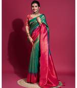 Green Silk Saree With Unstitched Blouse Piece