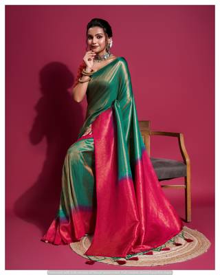 Green Silk Saree With Unstitched Blouse Piece 3