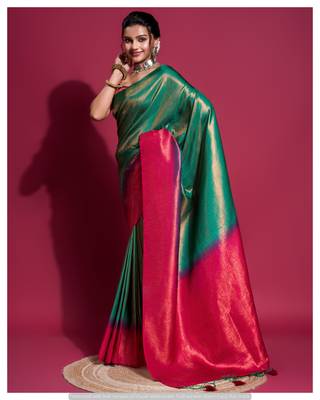 Green Silk Saree With Unstitched Blouse Piece 4