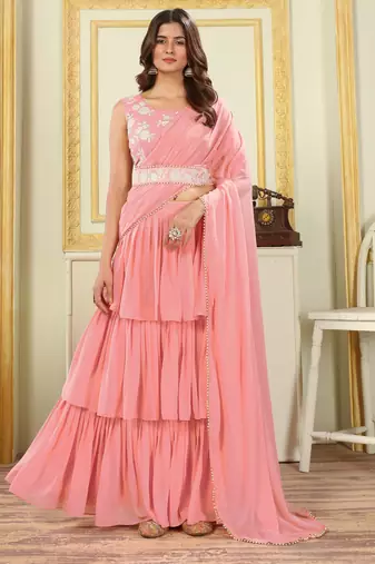 Pink Casual Lehenga Style Saree for Women