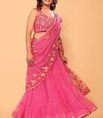 ready to wear beautiful & gorgeous lehenga net embroidery lace saree with floral embroidery stitched blouse