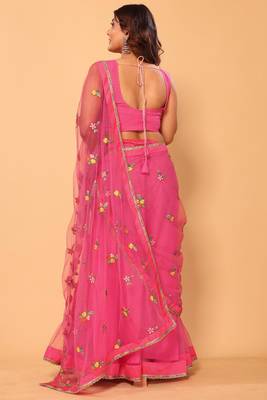 ready to wear beautiful & gorgeous lehenga net embroidery lace saree with floral embroidery stitched blouse 4