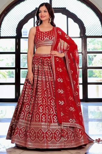 Beautiful Maroon Sequins Georgette Wedding Wear Lehenga Choli With Dupatta