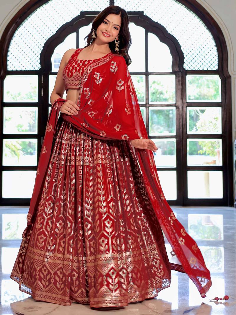Beautiful Maroon Sequins Georgette Wedding Wear Lehenga Choli With Dupatta