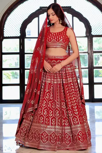 maroon sequins georgette lehenga set choli with dupatta with dupatta