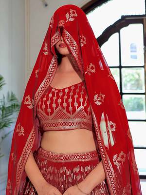 maroon sequins georgette lehenga set choli with dupatta with dupatta 7