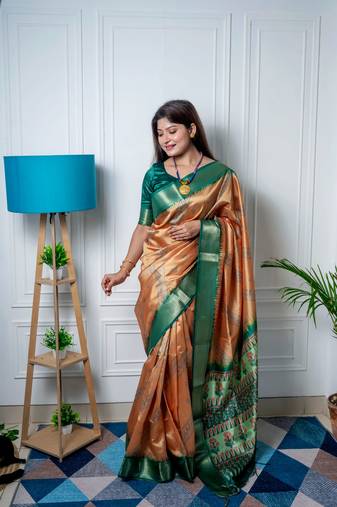 Mustard Silk Blend Printed Saree Festive Wear