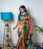 Mustard Silk Blend Printed Saree Festive Wear