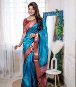 Firozi Silk Blend Printed Saree Festive Wear