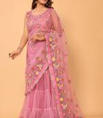 ready to wear beautiful & gorgeous lehenga net embroidery lace saree with floral embroidery stitched blouse