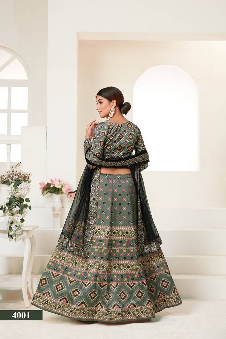 Multicolor printed silk semi stitched lehenga choli