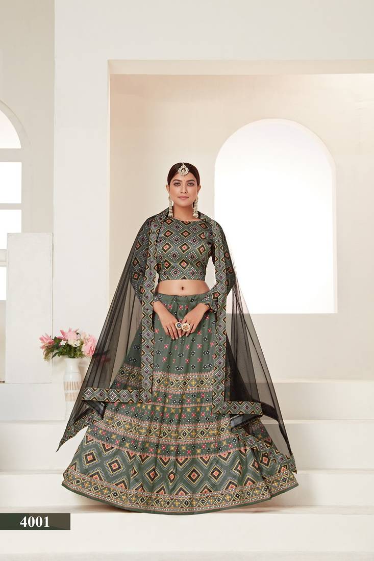 Multicolor printed silk semi stitched lehenga choli