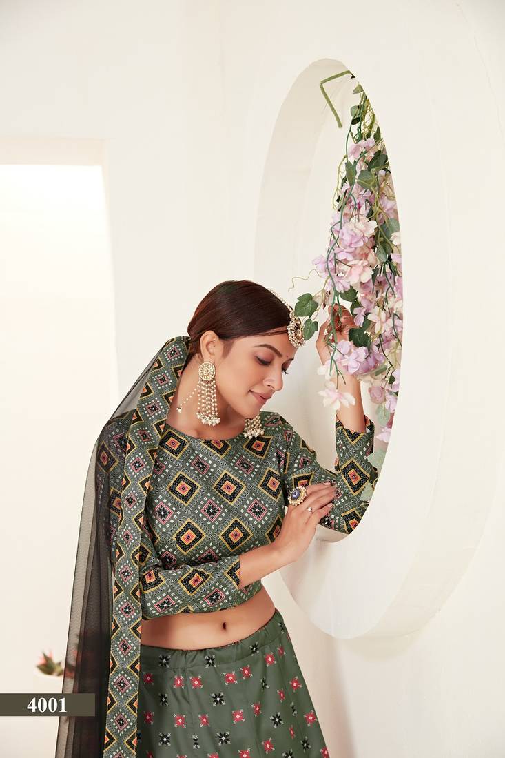 Multicolor printed silk semi stitched lehenga choli
