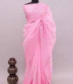 PINK COLOUR KHADI ORGANZA SILK SAREE WITH UN-STITCHED BLOUSE