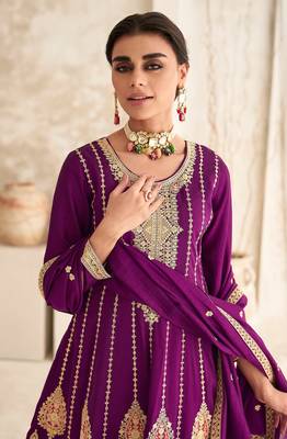 Wine Embroidered Premium Silk Free Size Punjabi Salwar Suit 2