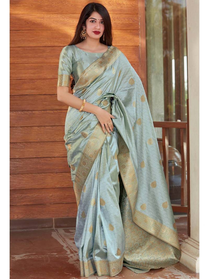 Blue Banarasi Soft silk blend Woven Saree