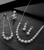 Silver plated ad studded necklace, earrings with ring and bracelet