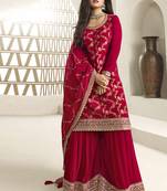Red viscose chinon jacquard with embroidery sequence work pakistani suit