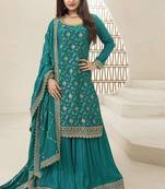 Green viscose chinon jacquard with embroidery sequin work pakistani suit