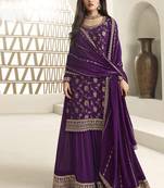 Purple viscose chinon jacquard with embroidery sequin work pakistani suit