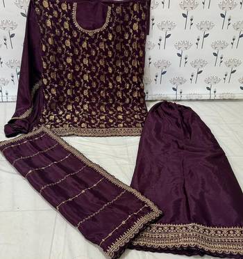 Purple viscose chinon jacquard with embroidery sequin work pakistani suit 2