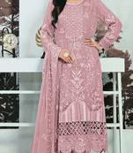 Pink embroidered faux georgette semi stitched salwar suit