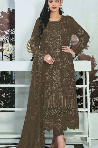 Mehendi embroidered faux georgette semi stitched salwar suit