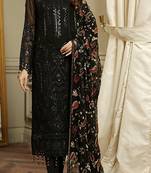 Black embroidered faux georgette semi stitched salwar suit