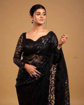 Black Color Soft Net Fabric C Pallu Sequance Embroidery Work Saree 1