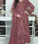 Purple embroidered faux georgette semi stitched salwar suit