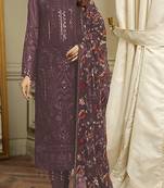 Purple embroidered faux georgette semi stitched salwar suit