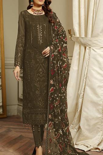 Mehendi embroidered faux georgette semi stitched salwar suit