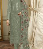 Light green embroidered faux georgette semi stitched salwar suit