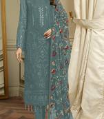 Grey embroidered faux georgette semi stitched salwar suit