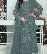 Dark grey embroidered faux georgette semi stitched salwar suit