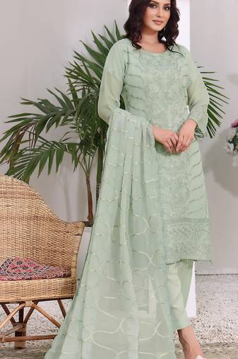 Light green embroidered faux georgette semi stitched salwar suit