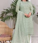 Light green embroidered faux georgette semi stitched salwar suit