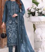 Teal embroidered faux georgette semi stitched salwar suit
