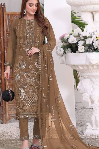 Chocolate embroidered faux georgette semi stitched salwar suit