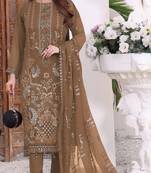 Chocolate embroidered faux georgette semi stitched salwar suit