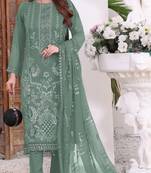 Green embroidered faux georgette semi stitched salwar suit