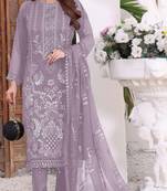 Lavender embroidered faux georgette semi stitched salwar suit