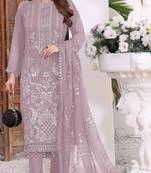 Light purple embroidered faux georgette semi stitched salwar suit