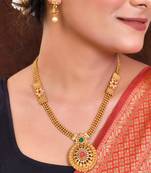 Gold plated long necklace with earrings jewellery set