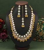 Yellow color kundan necklace set