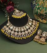 Yellow color kundan necklace set