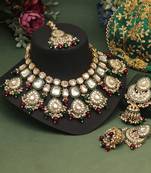 Maroon & green color kundan necklace set